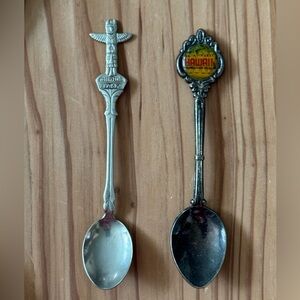 Vintage Collectible State Hawaii Hula Girls & Alaska Totem Souvenir Spoon Bundle
